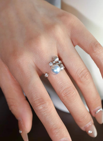 Blue Lily of the valley Akoya Pearl Ring