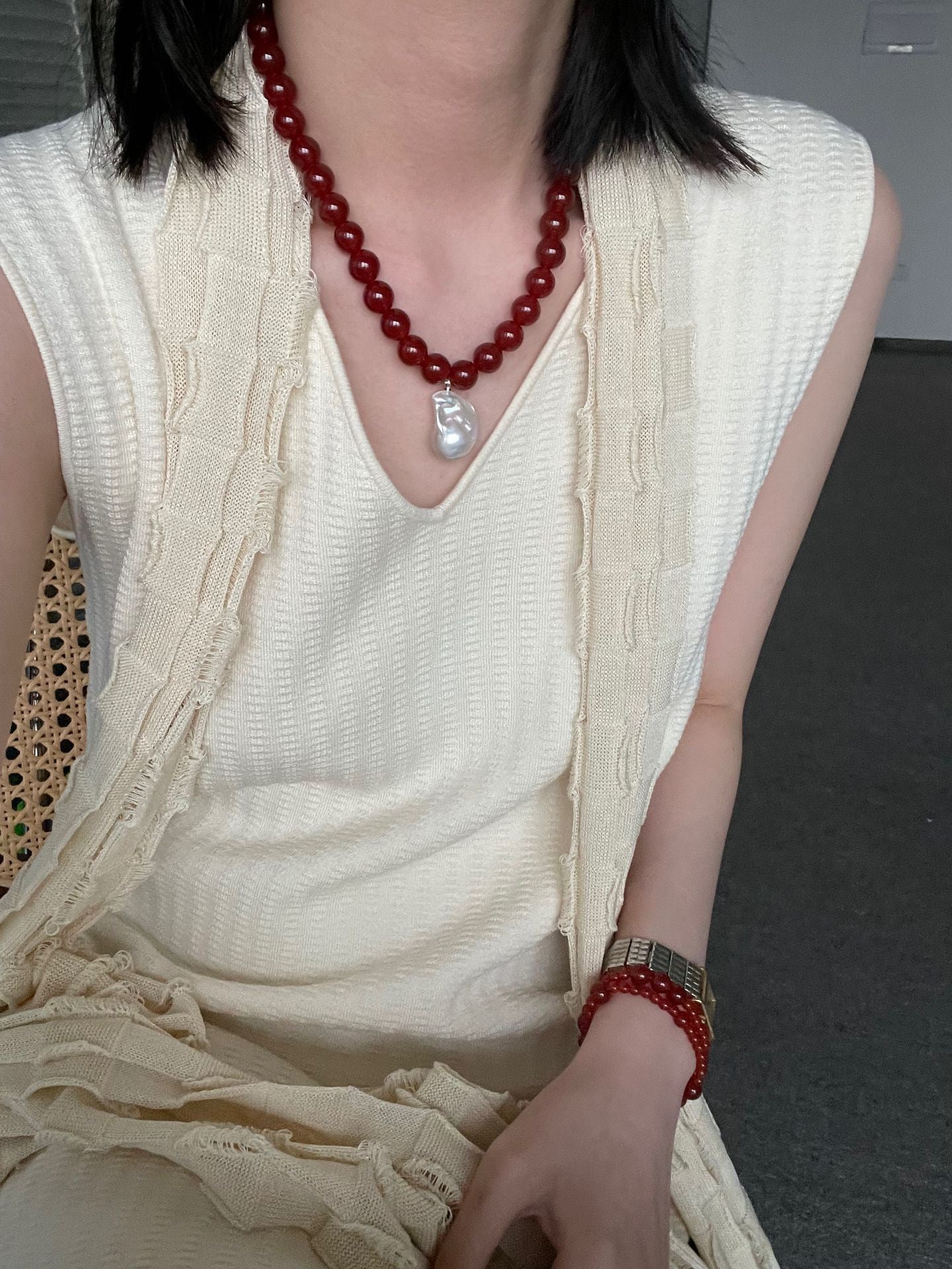 Red Agate Baroque Necklace