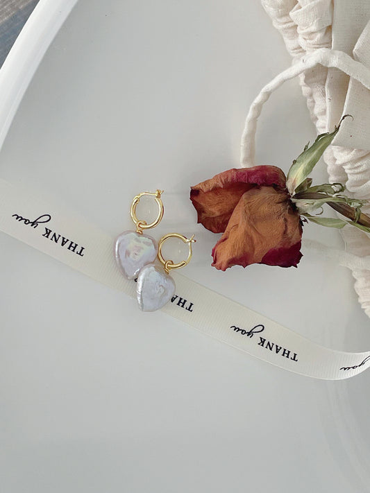 Peach Heart Cream Purple Flat Baroque Earrings