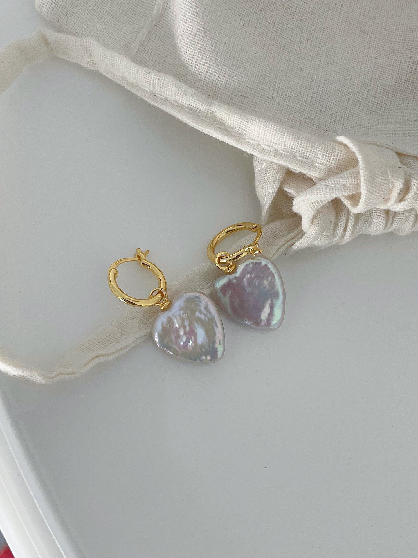 Peach Heart Cream Purple Flat Baroque Earrings