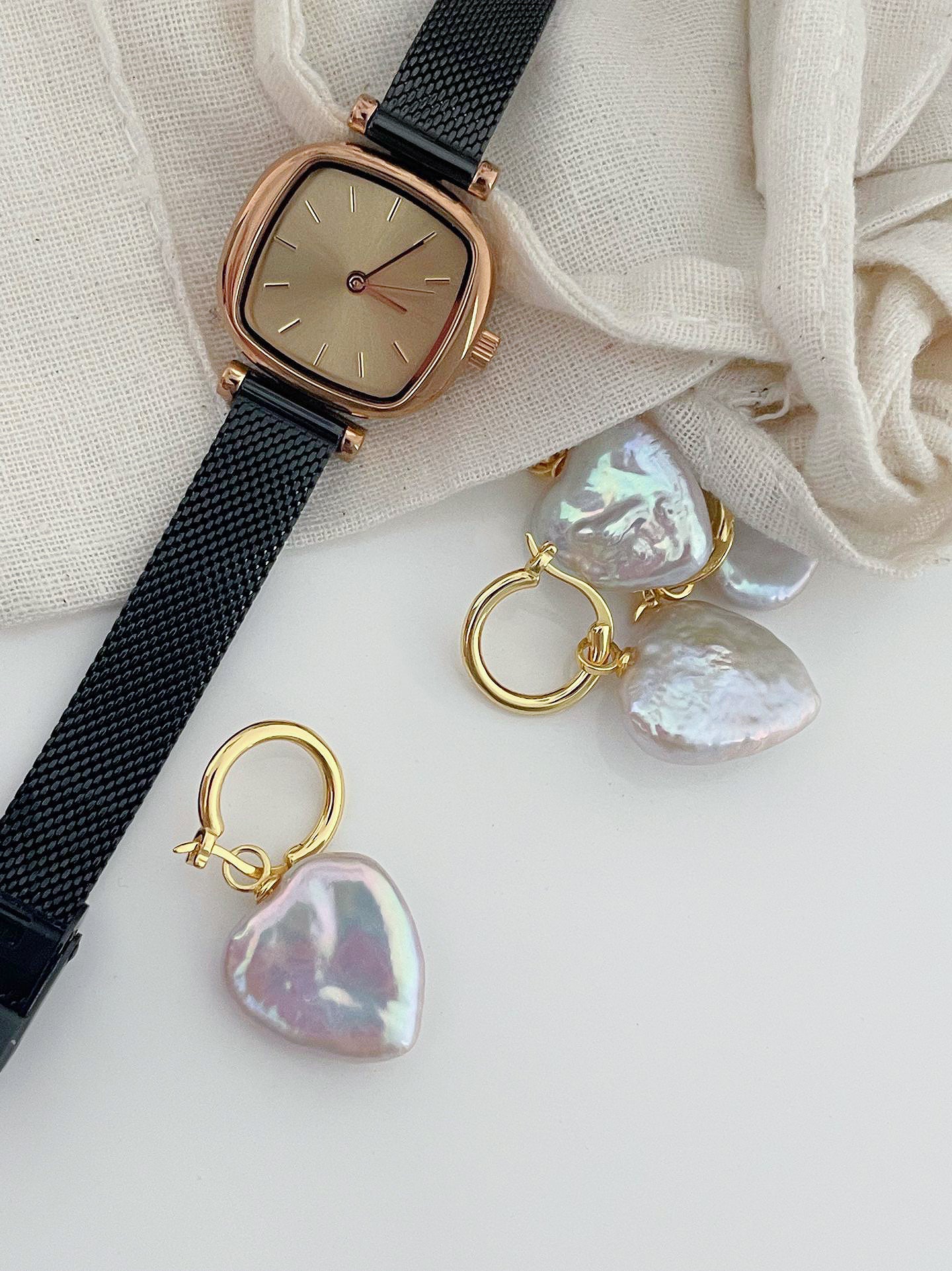 Peach Heart Cream Purple Flat Baroque Earrings