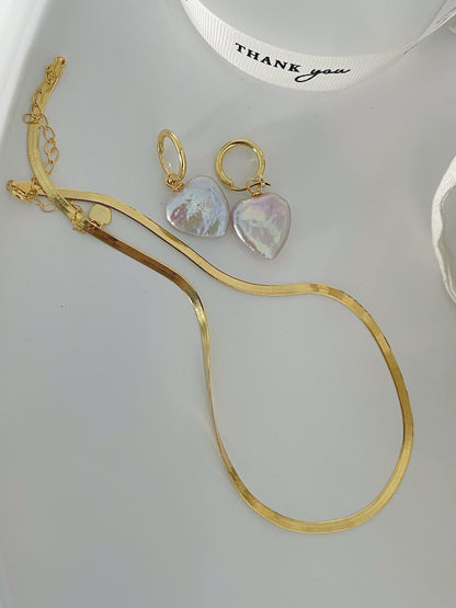 Peach Heart Cream Purple Flat Baroque Earrings