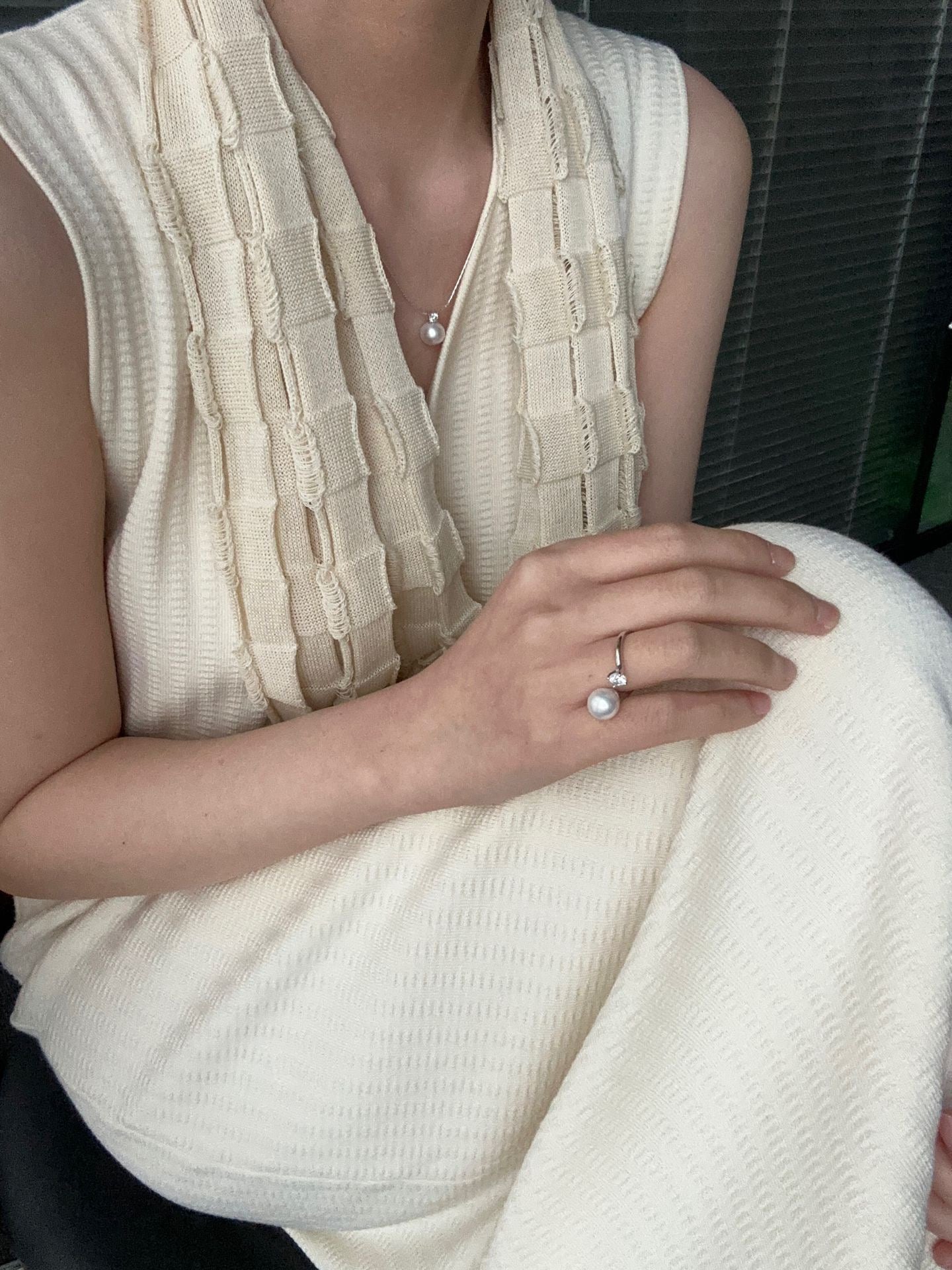 Diamond Bright White Freshwater Pearl Ring