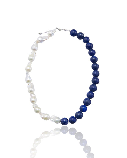 Lapis Lazuli Fishbone Baroque Necklace