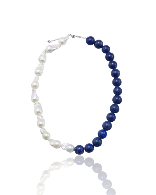Lapis Lazuli Fishbone Baroque Necklace