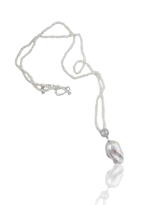Pink Diamond Peony Bud Baroque Necklace