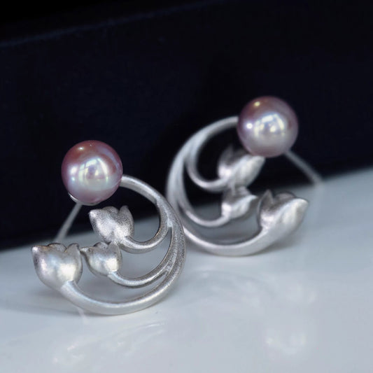 Lily-of-the-valley Purple Freshwater Pearl Studs