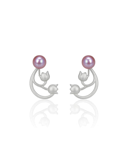Lily-of-the-valley Purple Freshwater Pearl Studs