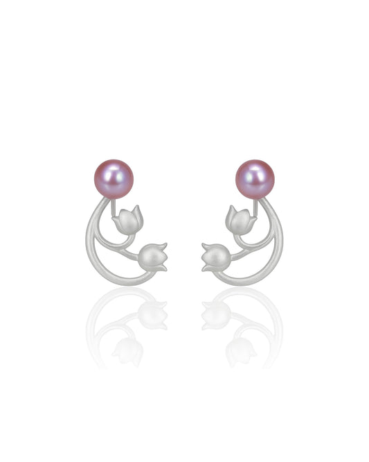 Lily-of-the-valley Purple Freshwater Pearl Studs