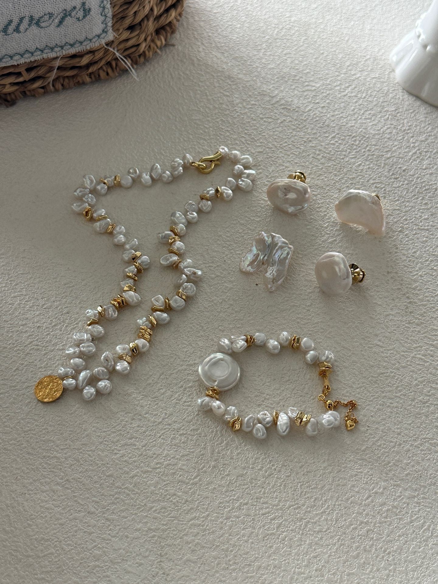Metal Keshi Pearl Golden Necklace