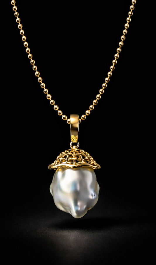 “Golden Mushroom” Seawater Australian-Golden Baroque Pearl Featured Pendant