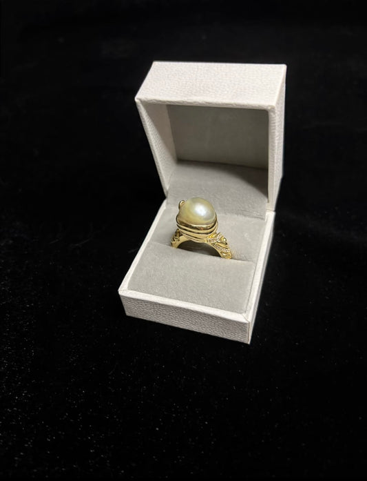 Light Gold Seawater Australian White Pearl Vintage-Style Collector's Ring (One-of-a-Kind)
