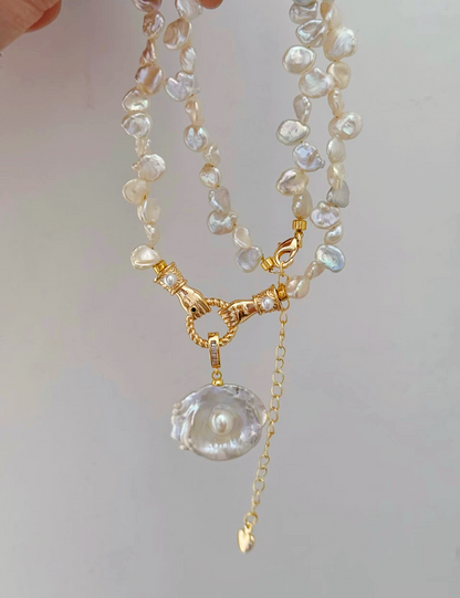 “The Golden Oath” Sun Eye Baroque and Keshi Pearl Necklace