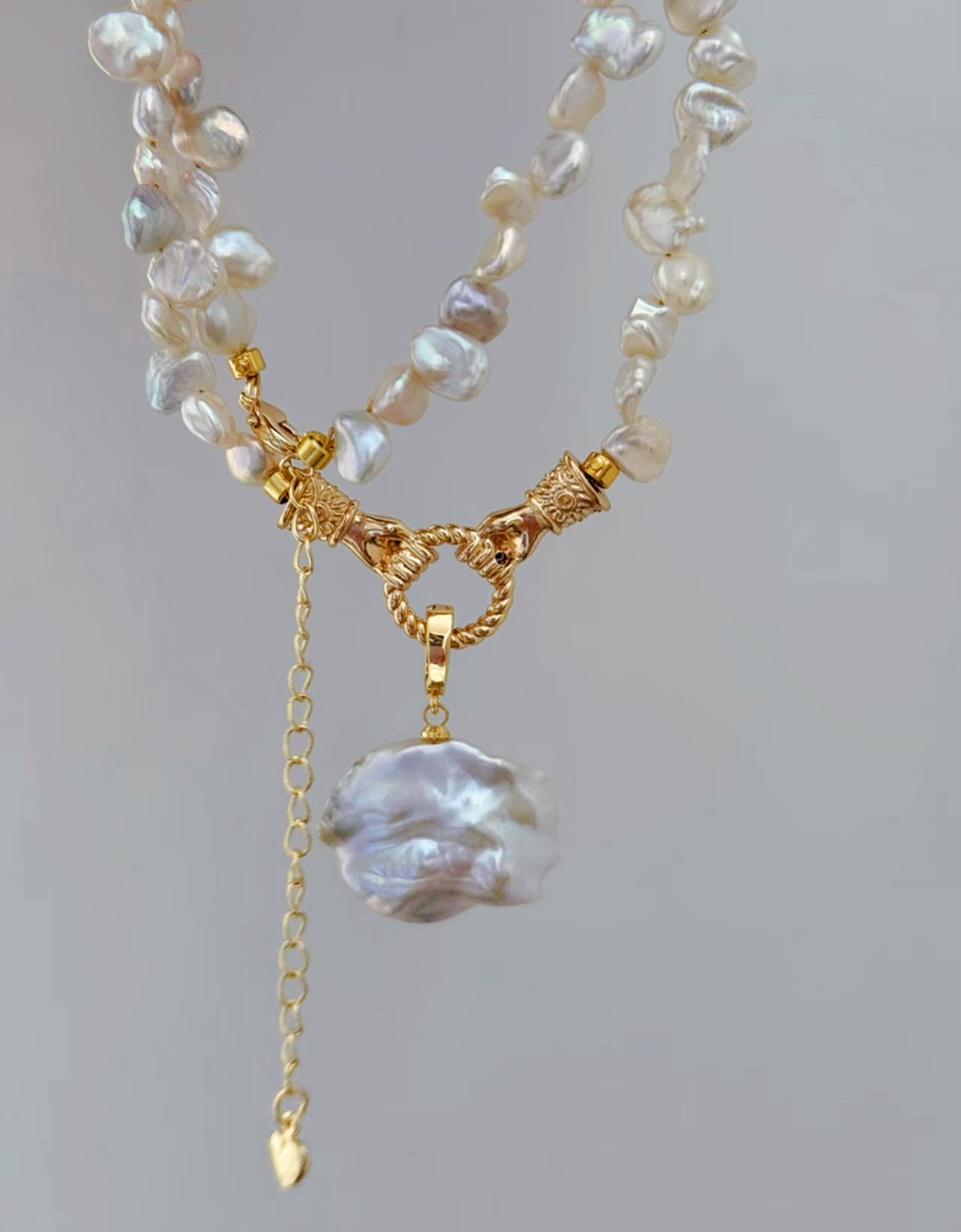 “The Golden Oath” Sun Eye Baroque and Keshi Pearl Necklace