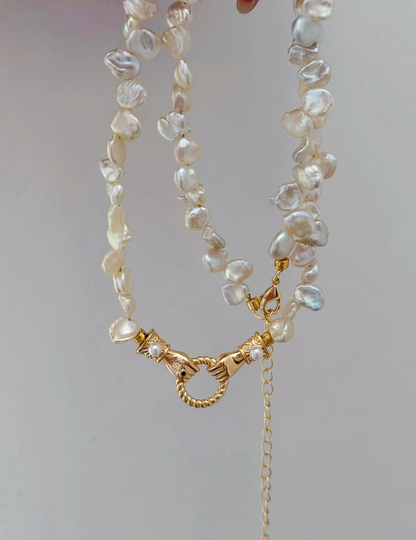 “The Golden Oath” Sun Eye Baroque and Keshi Pearl Necklace