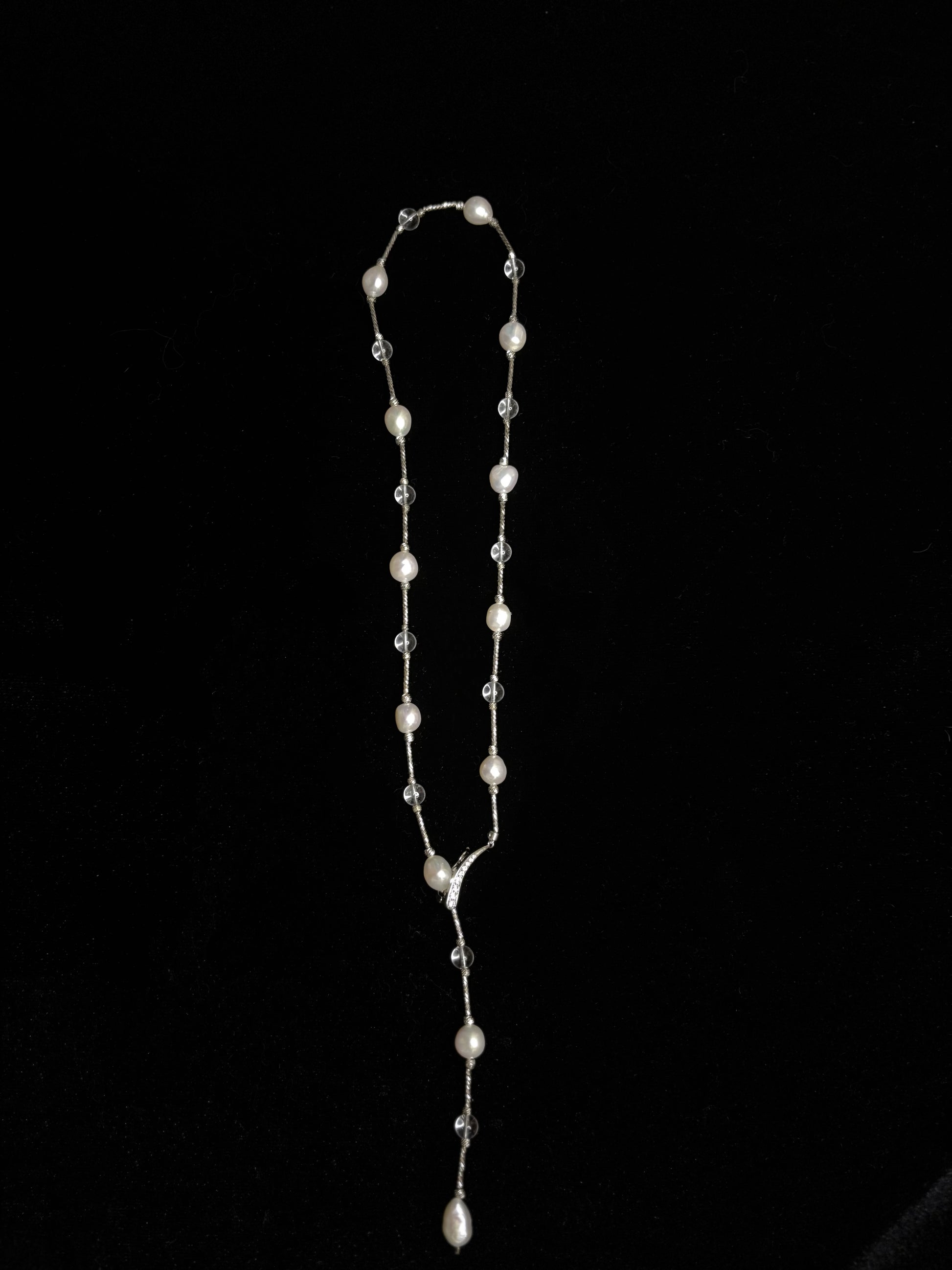 “Moonlit Stream” Freshwater Pearl & Clear Crystal Necklace