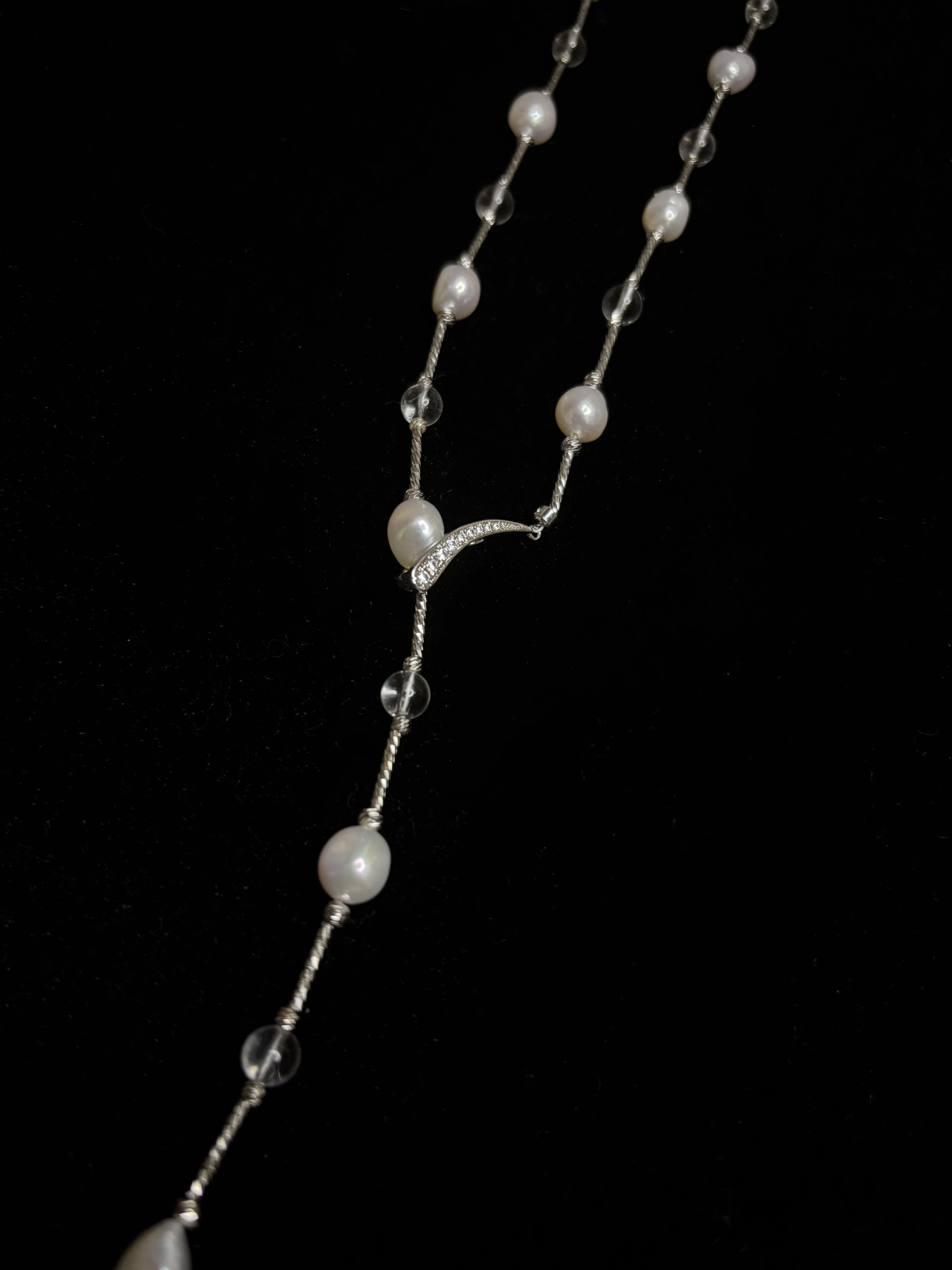 “Moonlit Stream” Freshwater Pearl & Clear Crystal Necklace