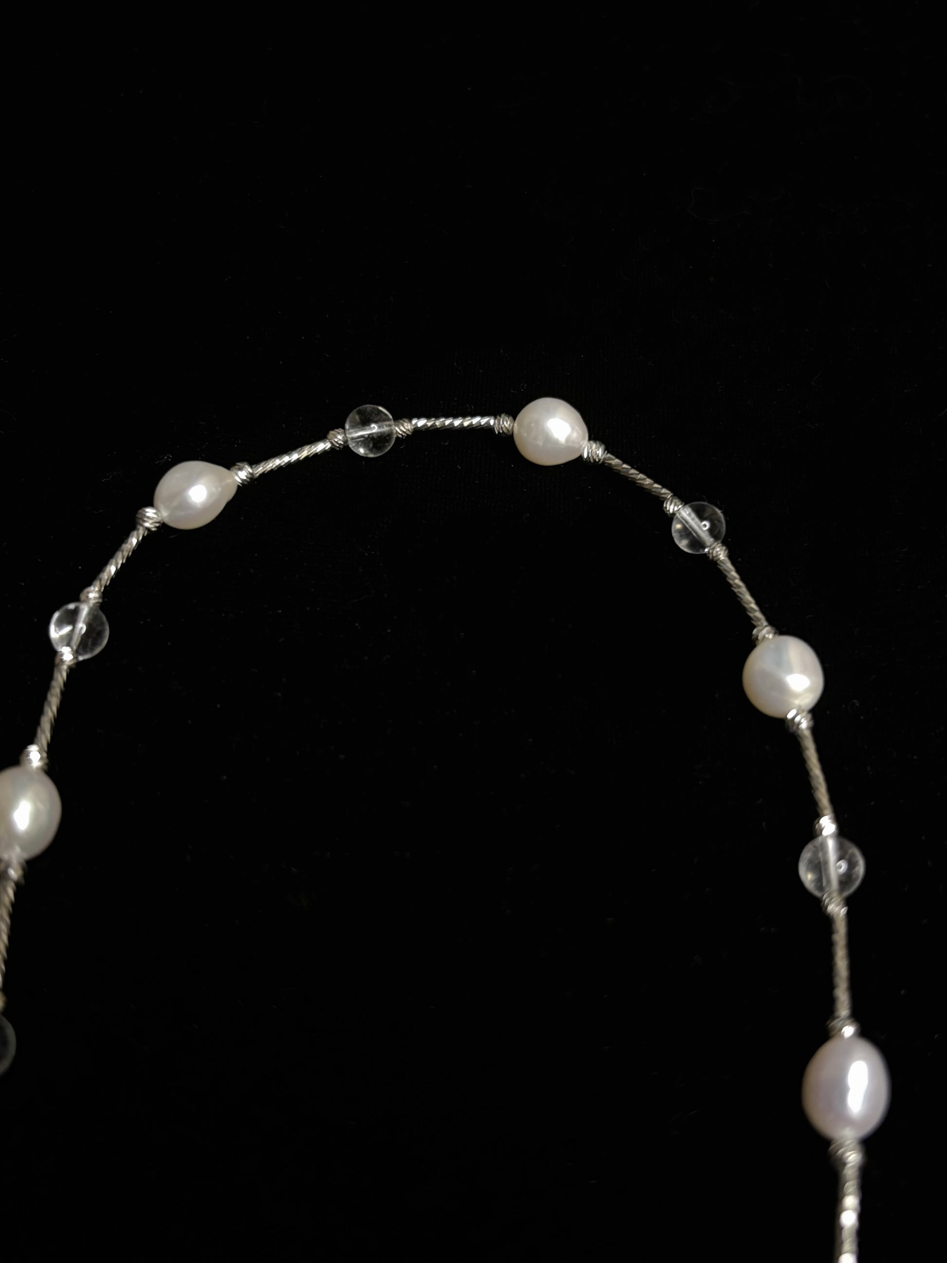 “Moonlit Stream” Freshwater Pearl & Clear Crystal Necklace