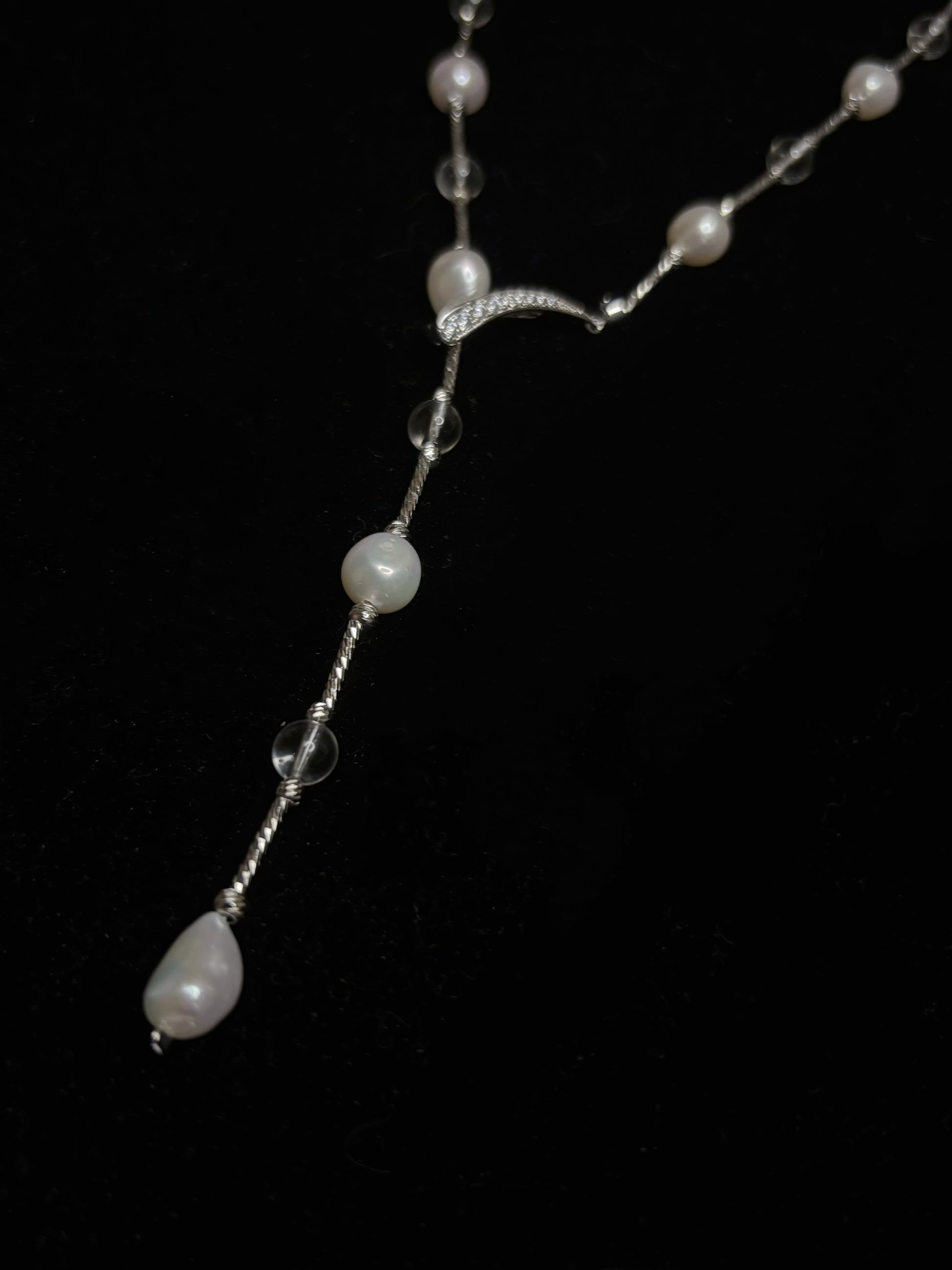 “Moonlit Stream” Freshwater Pearl & Clear Crystal Necklace