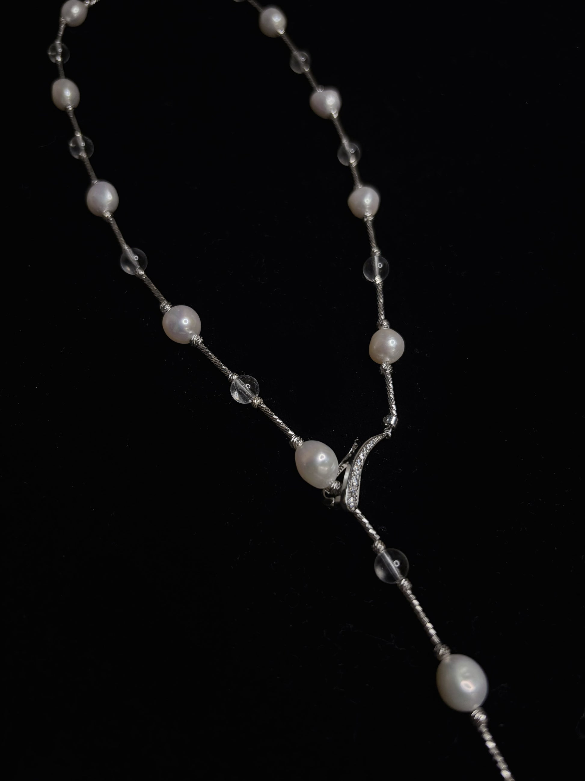 “Moonlit Stream” Freshwater Pearl & Clear Crystal Necklace