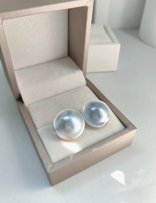“Blue-Gray” Mist Freshwater Mabe Pearl Statement Earrings