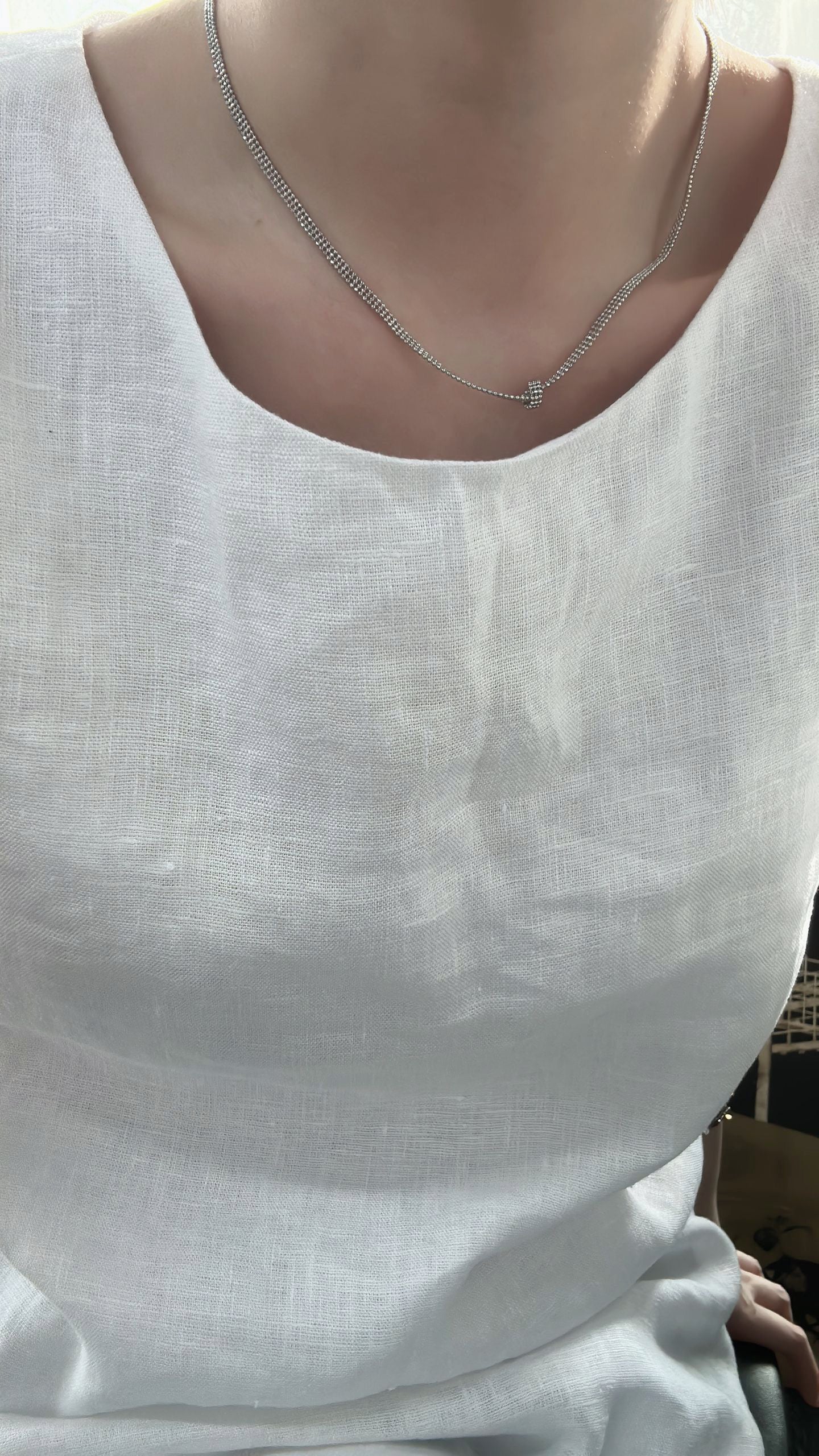 Silver and Blue Flow・Natural Keshi Pearl Silver Knot Necklace