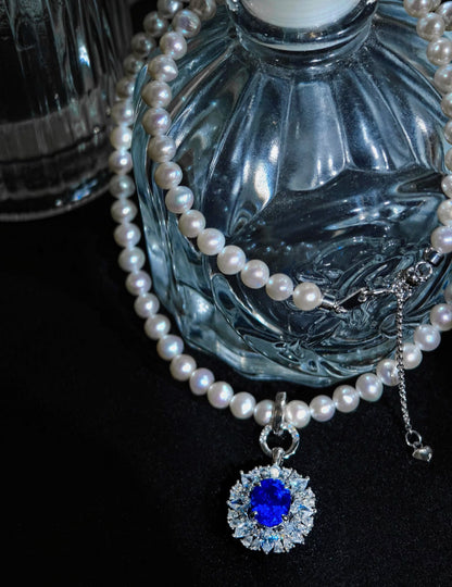 Cultivated Sapphire & Freshwater Pearl Cornflower Necklace