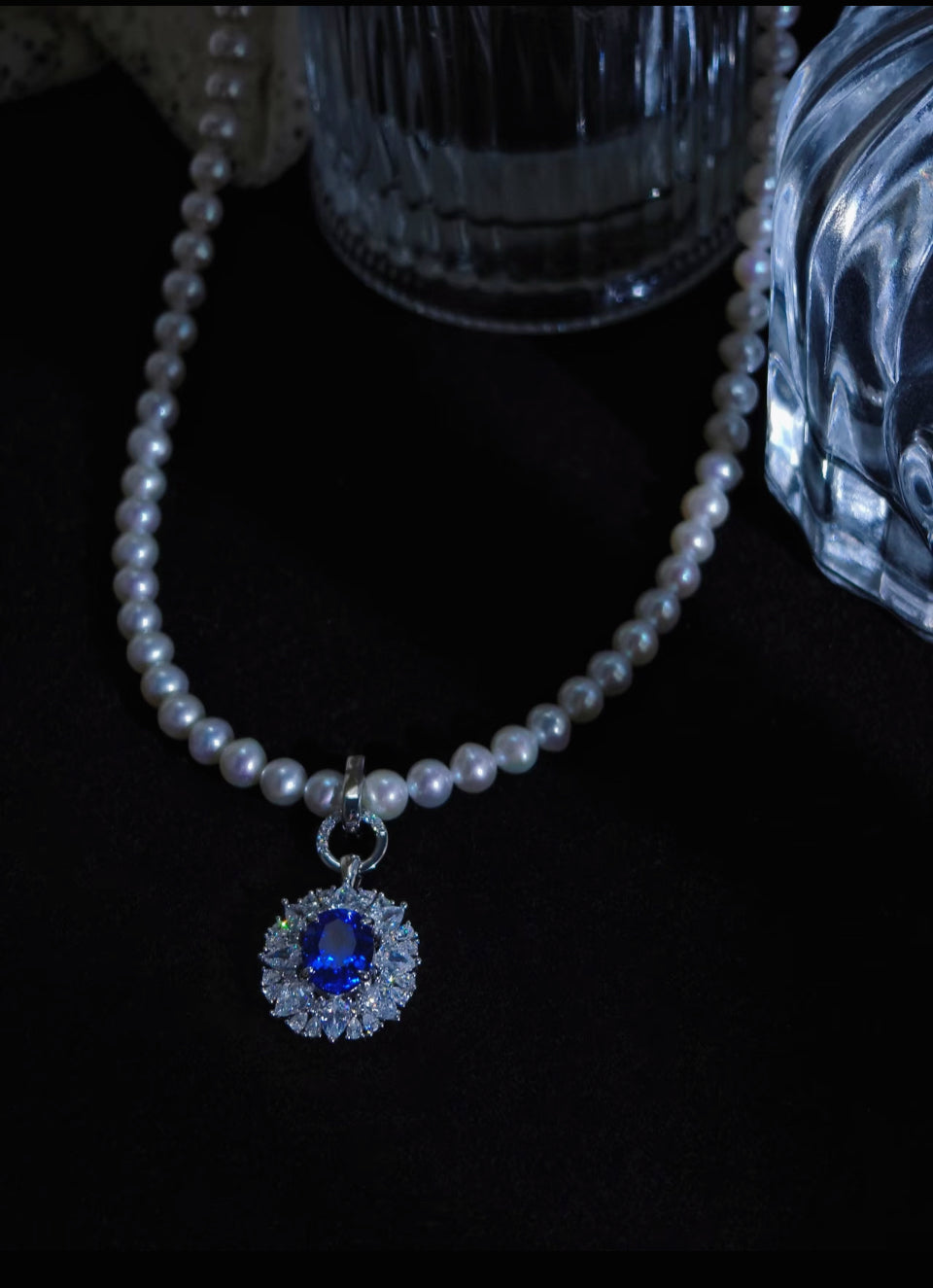 Cultivated Sapphire & Freshwater Pearl Cornflower Necklace