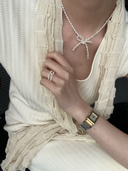 Butterfly Knot Grain Pearl Choker