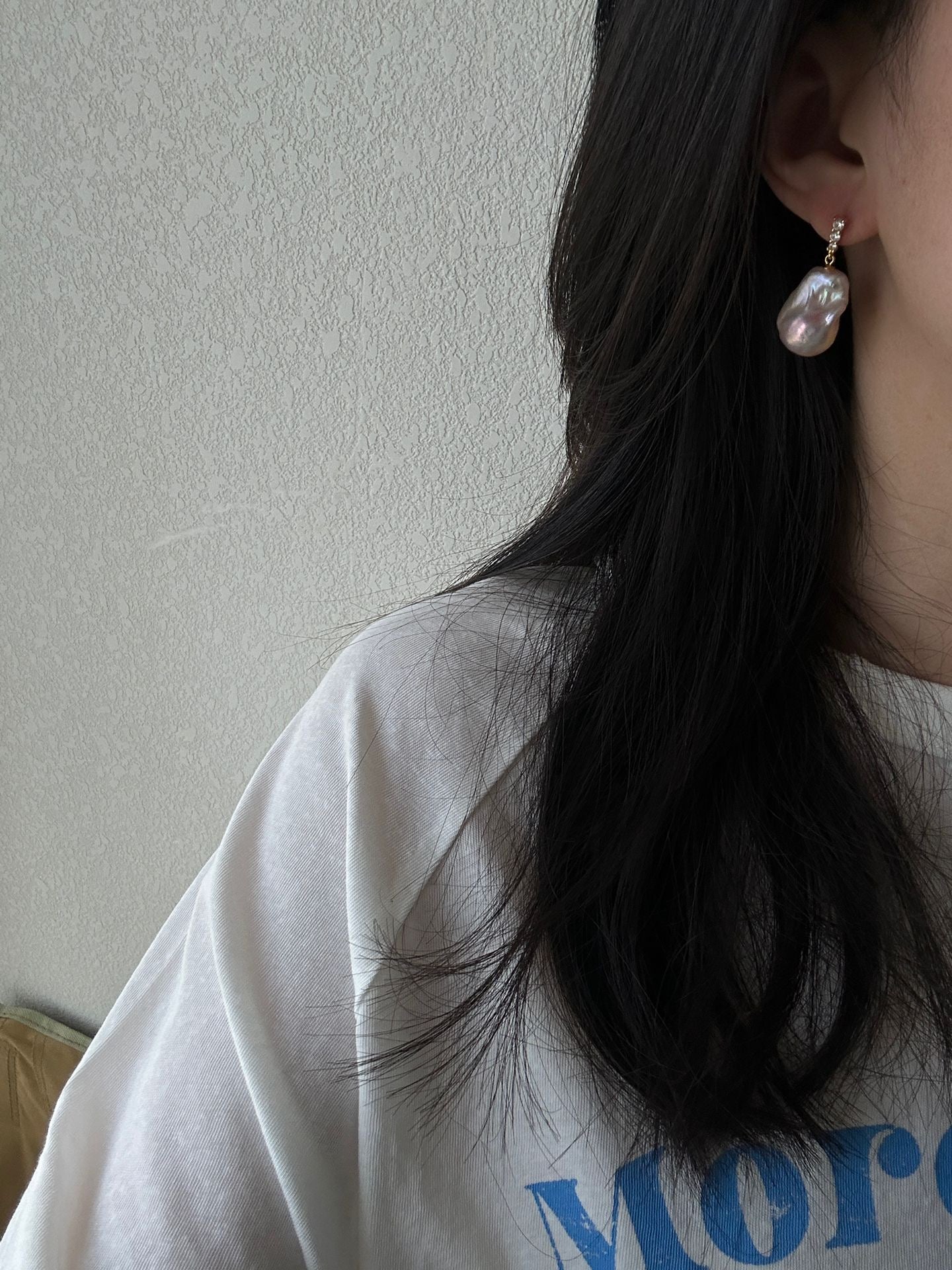 Fairy Pink Natural Freshwater Baroque Pearl Minimalist Diamond Stud Earrings