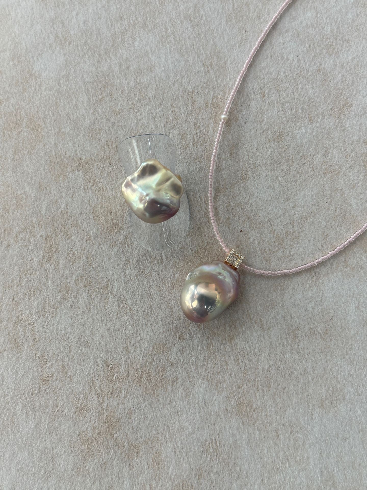 Dreamy Pink Diamond and Rose Quartz Natural Baroque Pearl Necklace