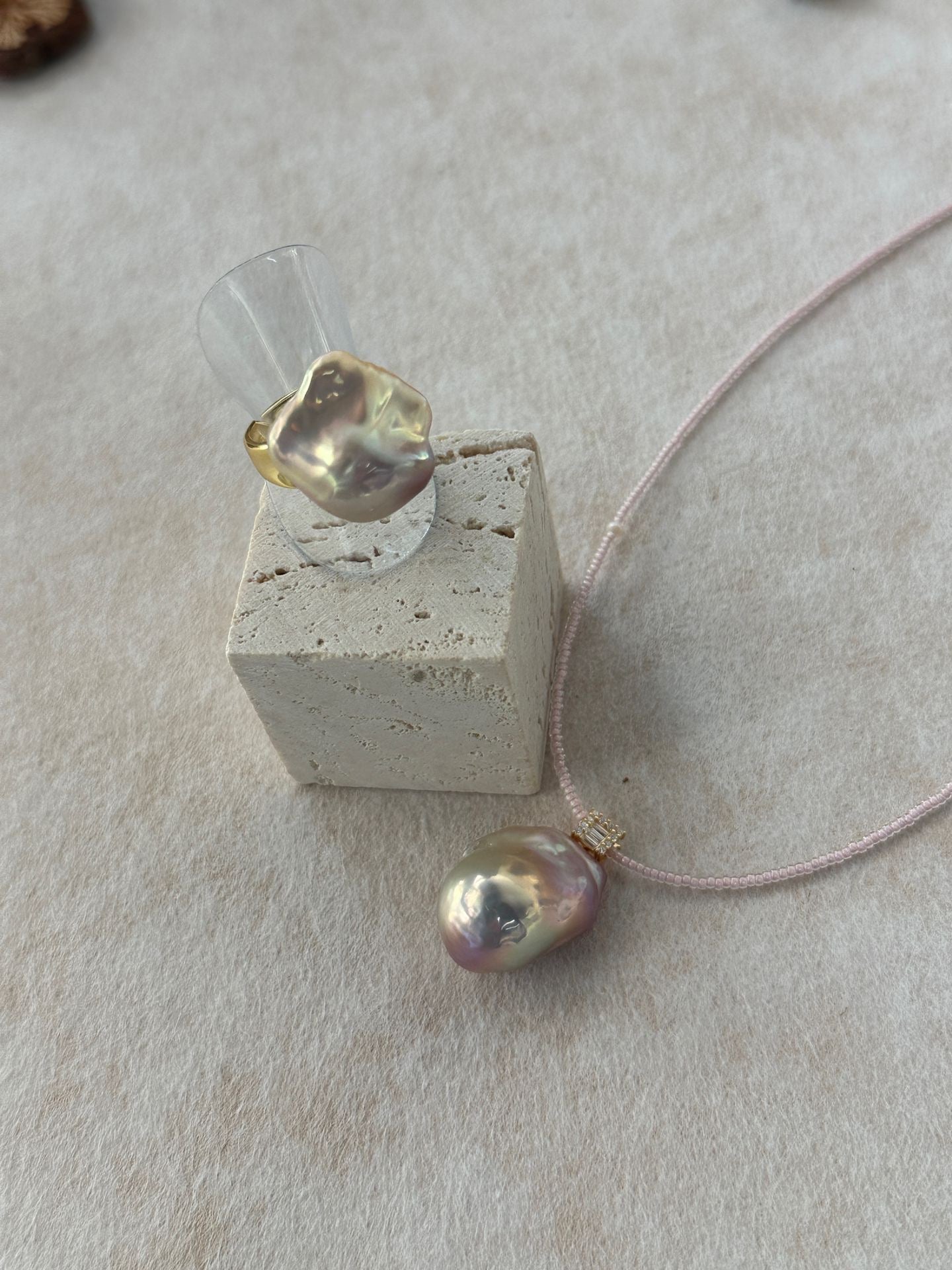 Dreamy Pink Diamond and Rose Quartz Natural Baroque Pearl Necklace