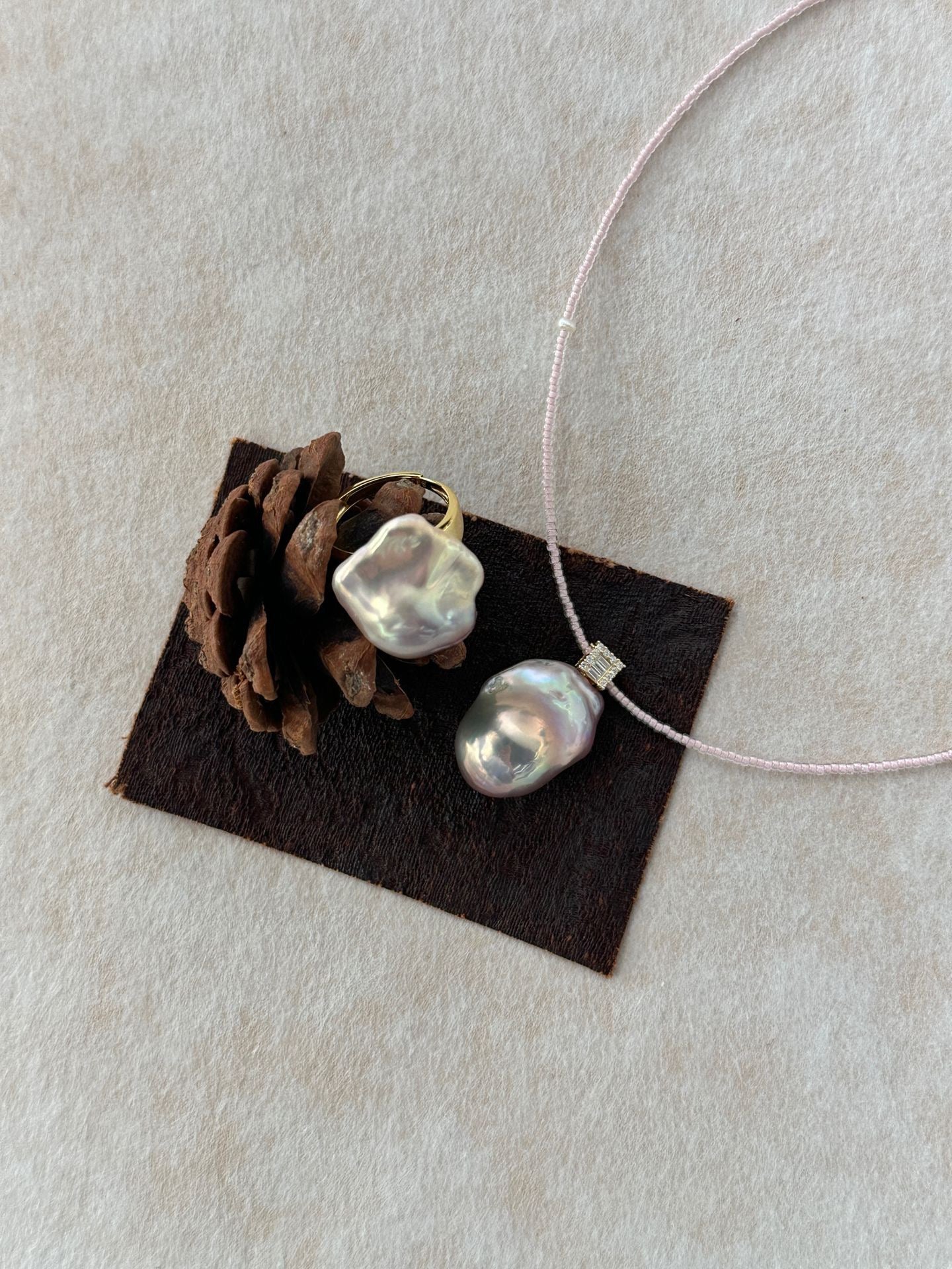 Dreamy Pink Diamond and Rose Quartz Natural Baroque Pearl Necklace