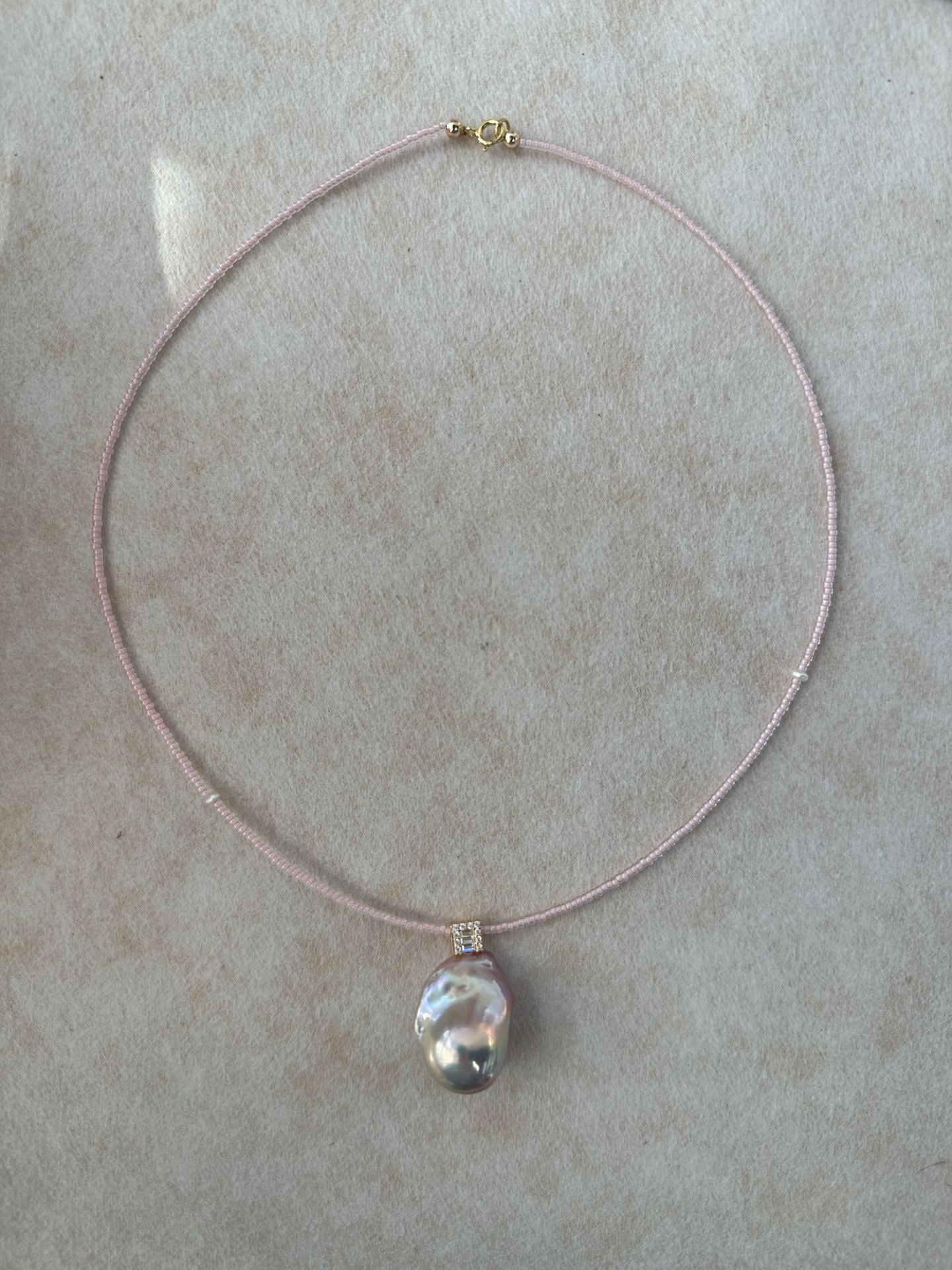 Dreamy Pink Diamond and Rose Quartz Natural Baroque Pearl Necklace