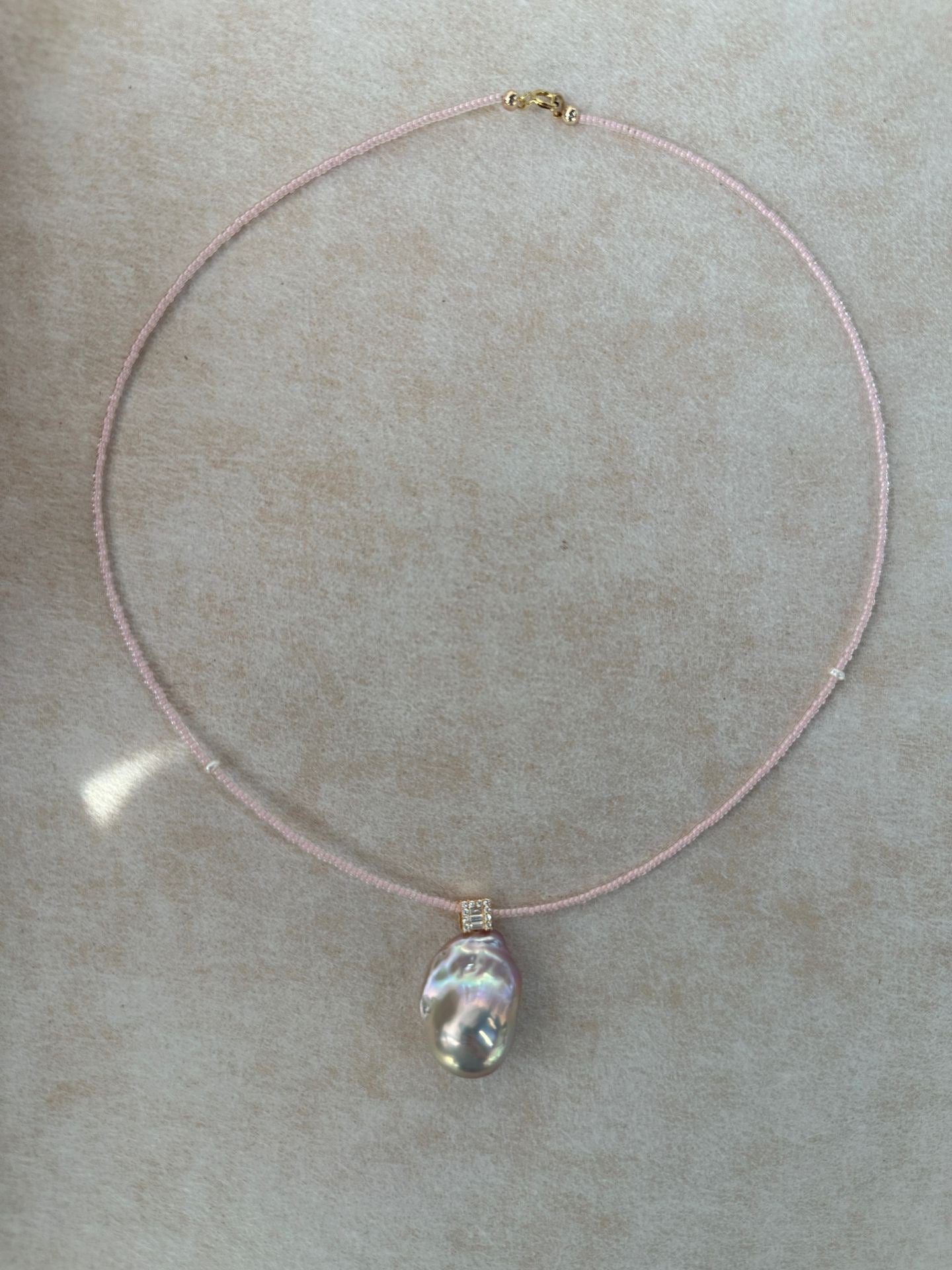 Dreamy Pink Diamond and Rose Quartz Natural Baroque Pearl Necklace