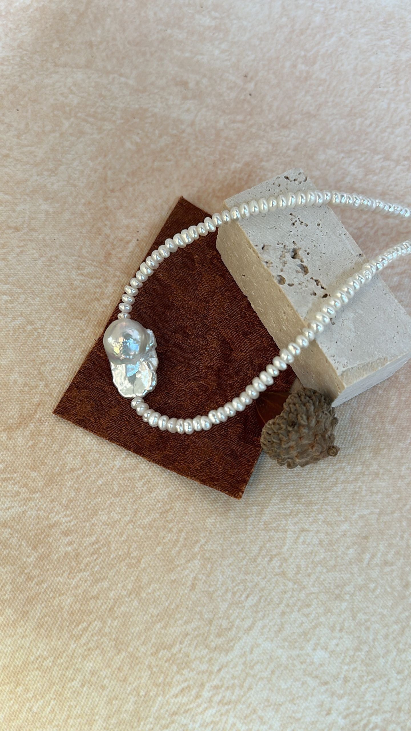 Aurora Snow-White Baroque and Rice-Grain Natural Pearl Necklace