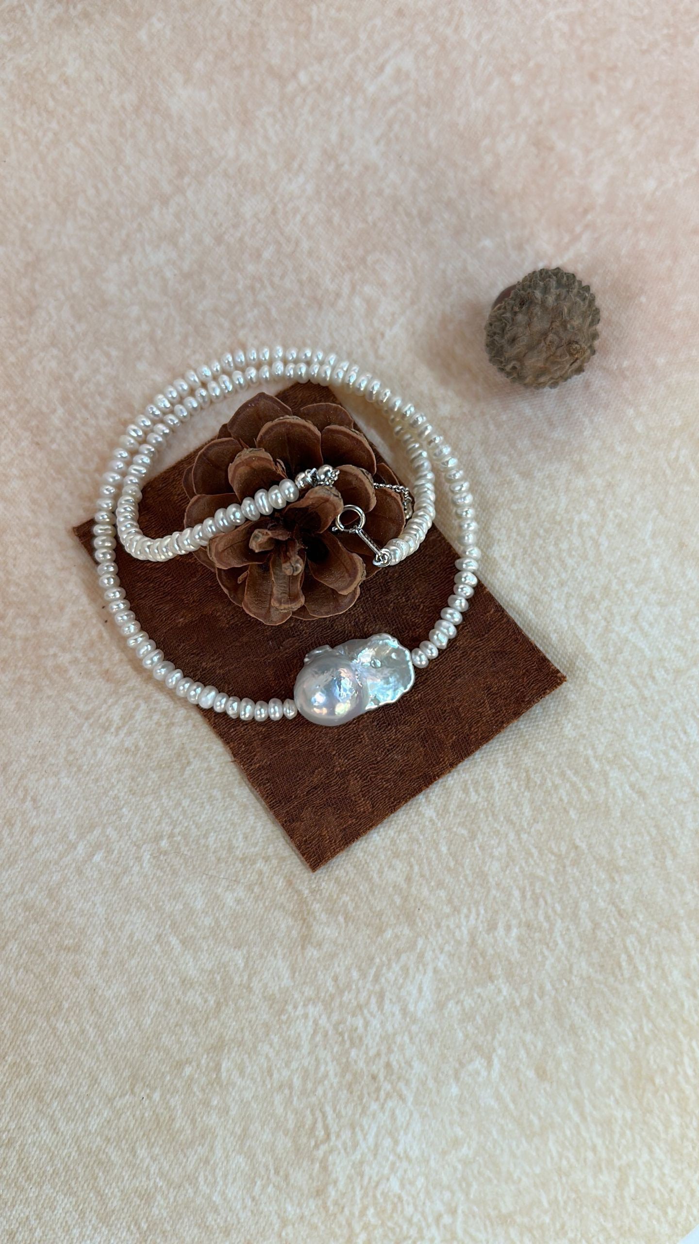 Aurora Snow-White Baroque and Rice-Grain Natural Pearl Necklace