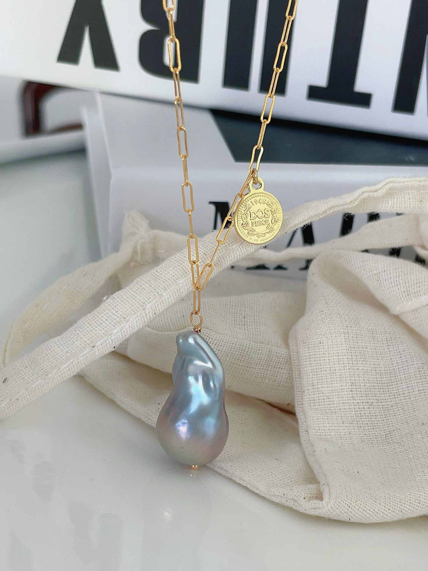 Blue-Blooded Baroque Natural Pearl Gold-Plated Silver Roman Pendant