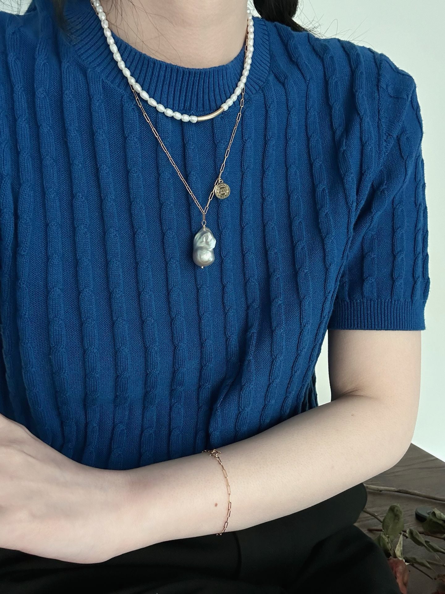 Blue-Blooded Baroque Natural Pearl Gold-Plated Silver Roman Pendant