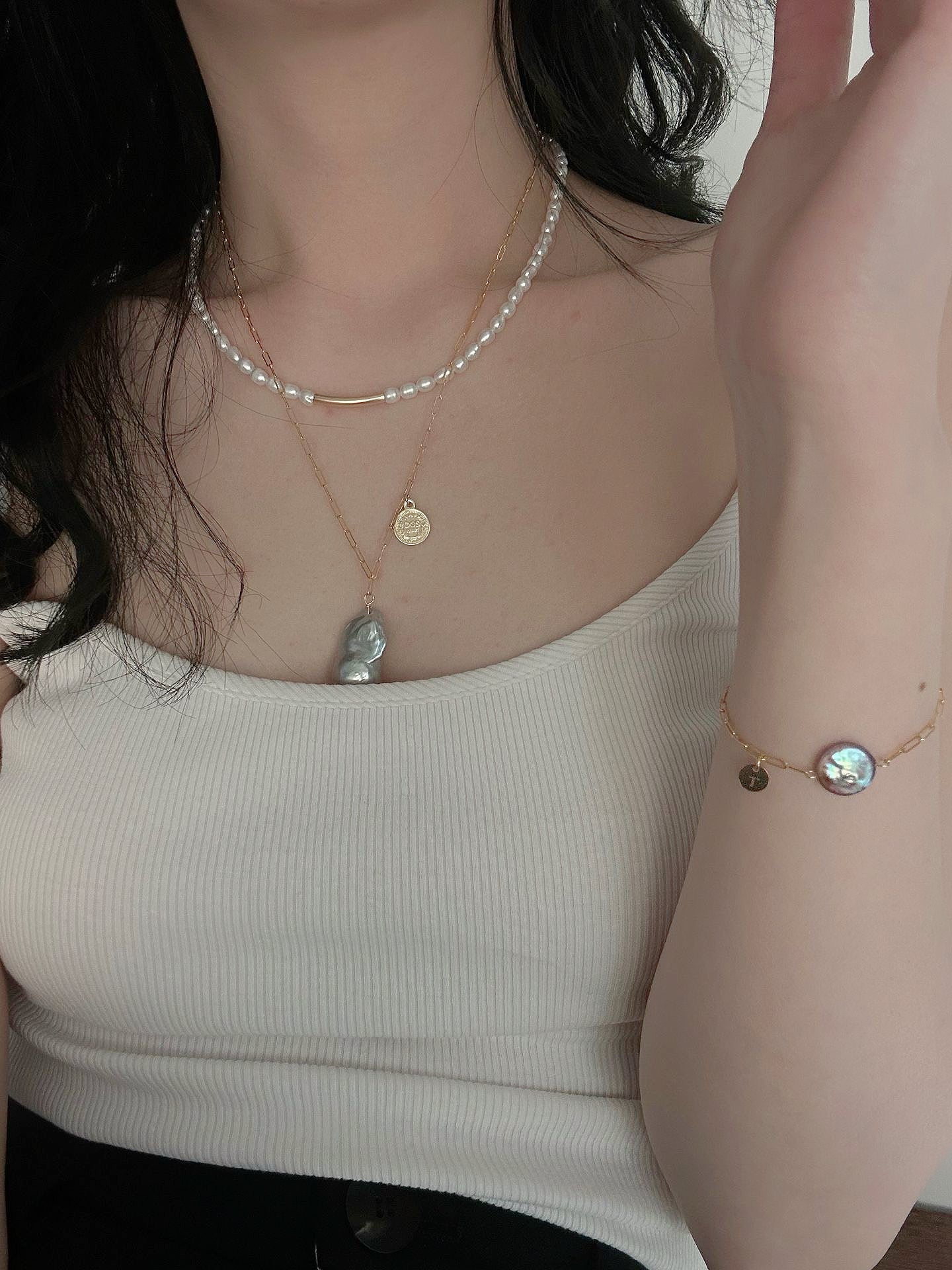 Blue-Blooded Baroque Natural Pearl Gold-Plated Silver Roman Pendant