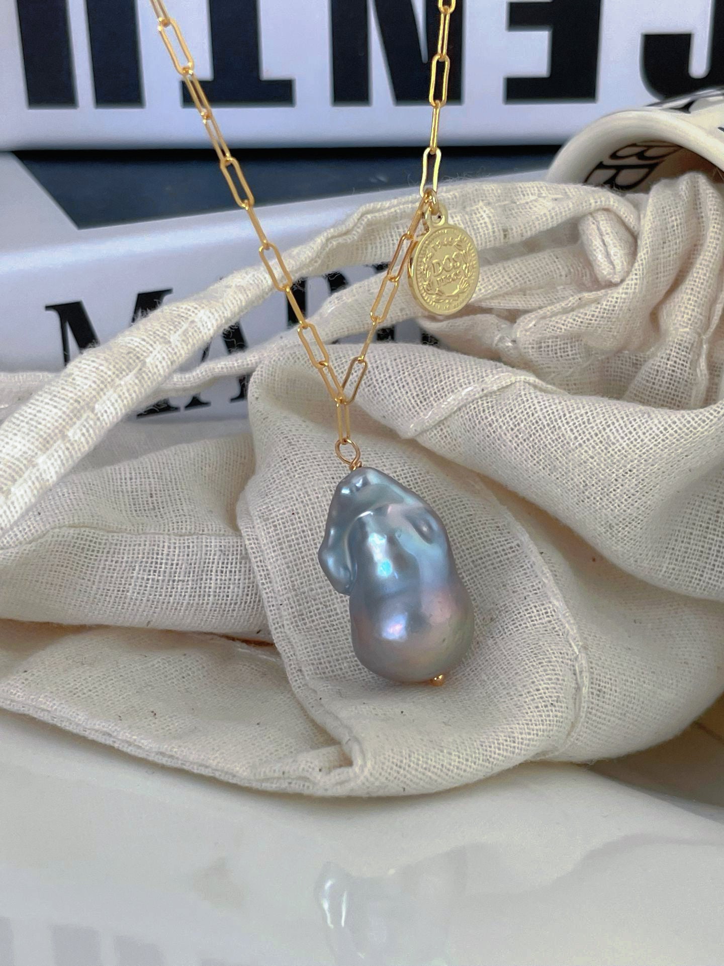Blue-Blooded Baroque Natural Pearl Gold-Plated Silver Roman Pendant