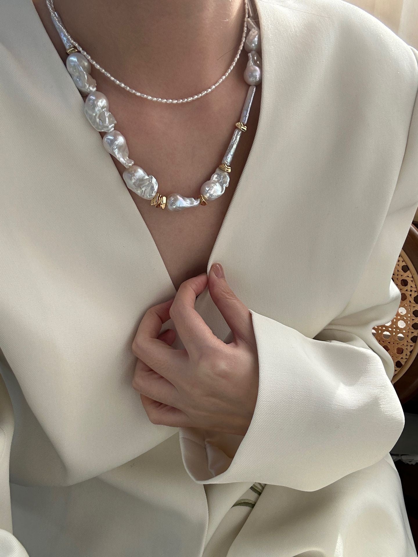 Barnwind Baroque Pearl Necklace with Metallic Accents