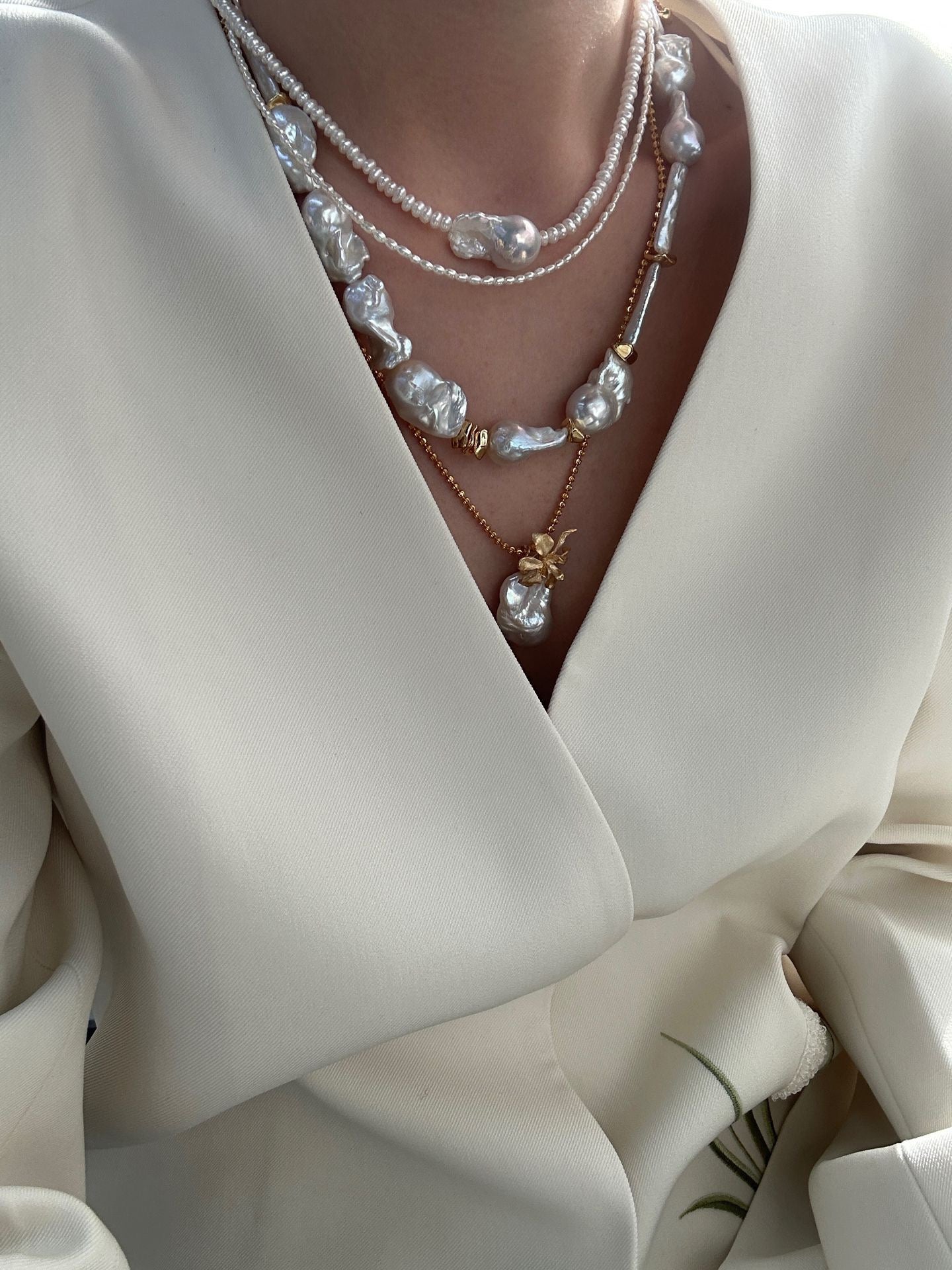 Barnwind Baroque Pearl Necklace with Metallic Accents