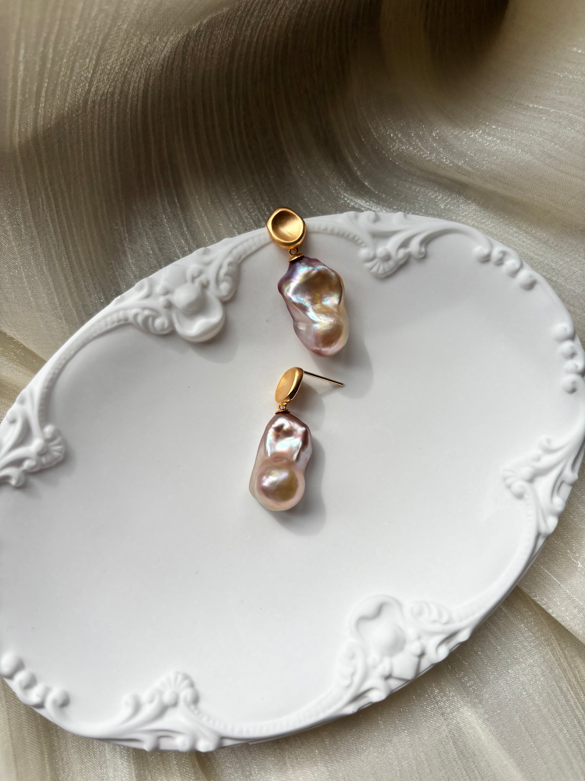 “Stroll Through Southern France” Neon Baroque Pearl Gold Minimalist Earrings