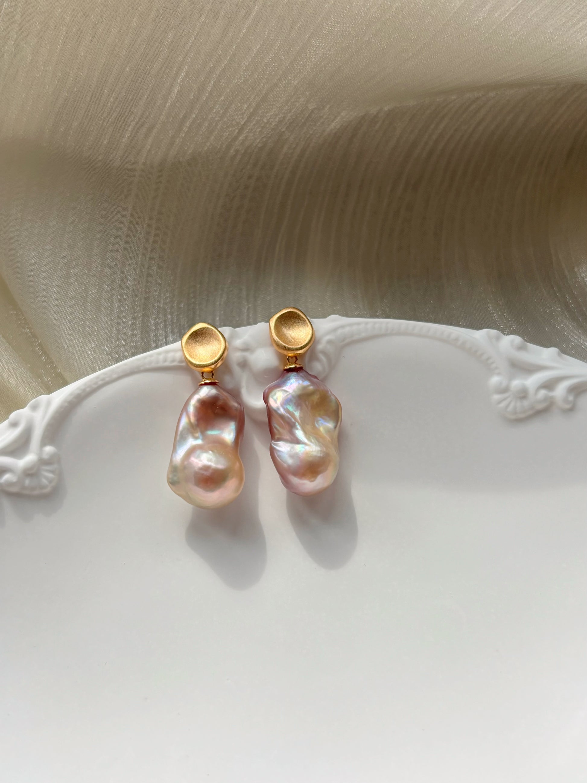 “Stroll Through Southern France” Neon Baroque Pearl Gold Minimalist Earrings
