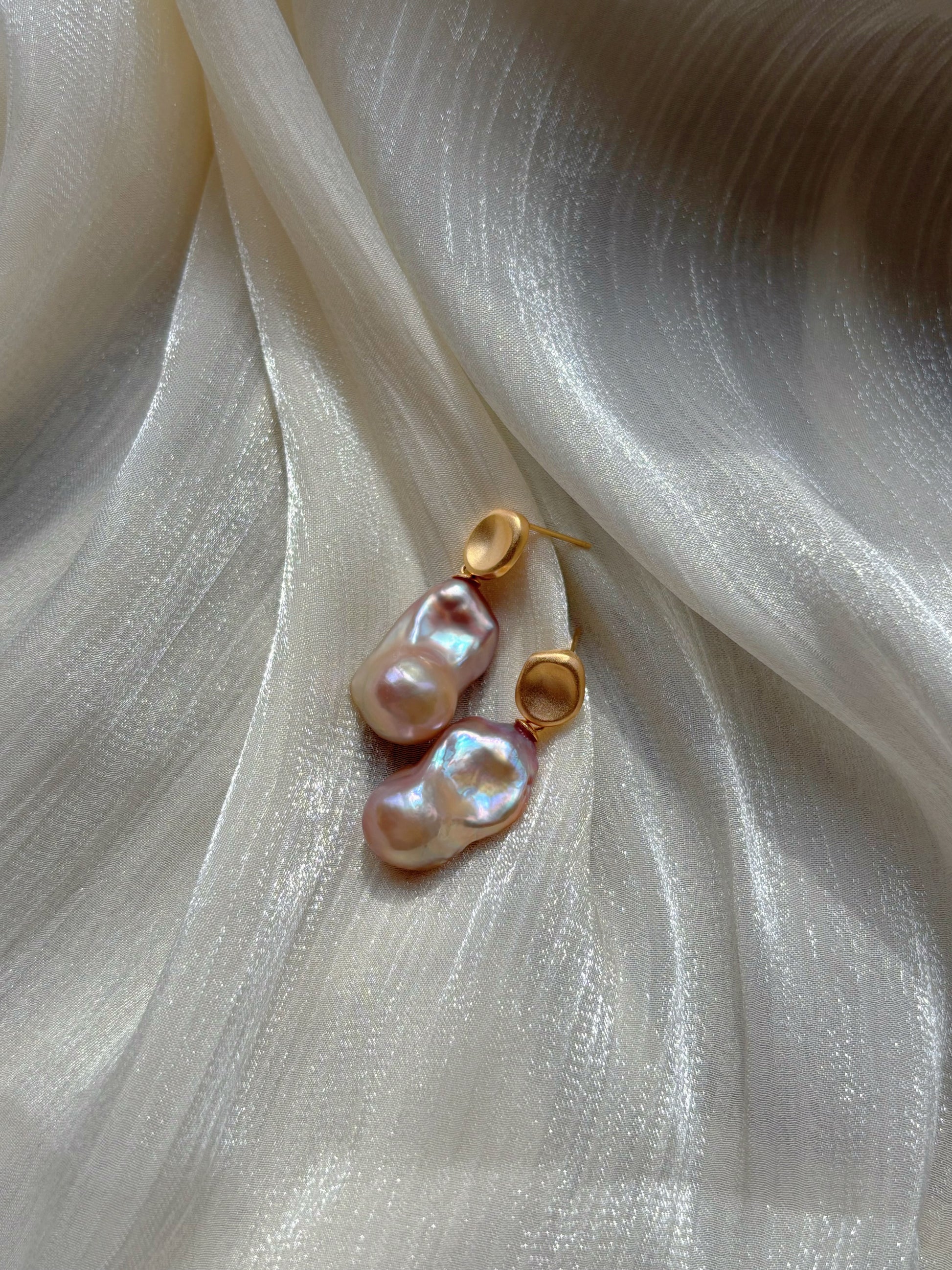 “Stroll Through Southern France” Neon Baroque Pearl Gold Minimalist Earrings