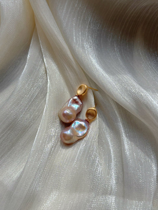 “Stroll Through Southern France” Neon Baroque Pearl Gold Minimalist Earrings