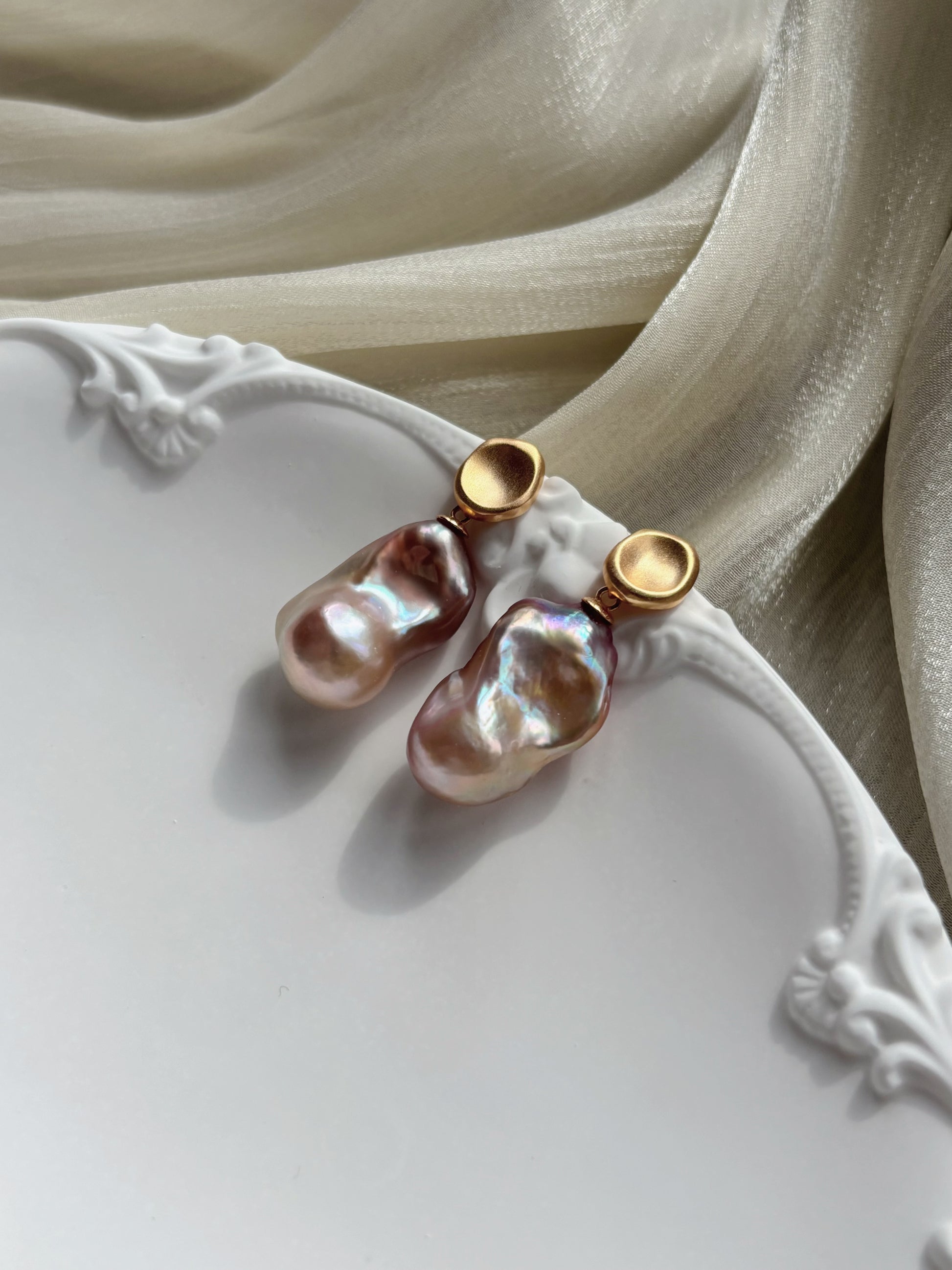 “Stroll Through Southern France” Neon Baroque Pearl Gold Minimalist Earrings