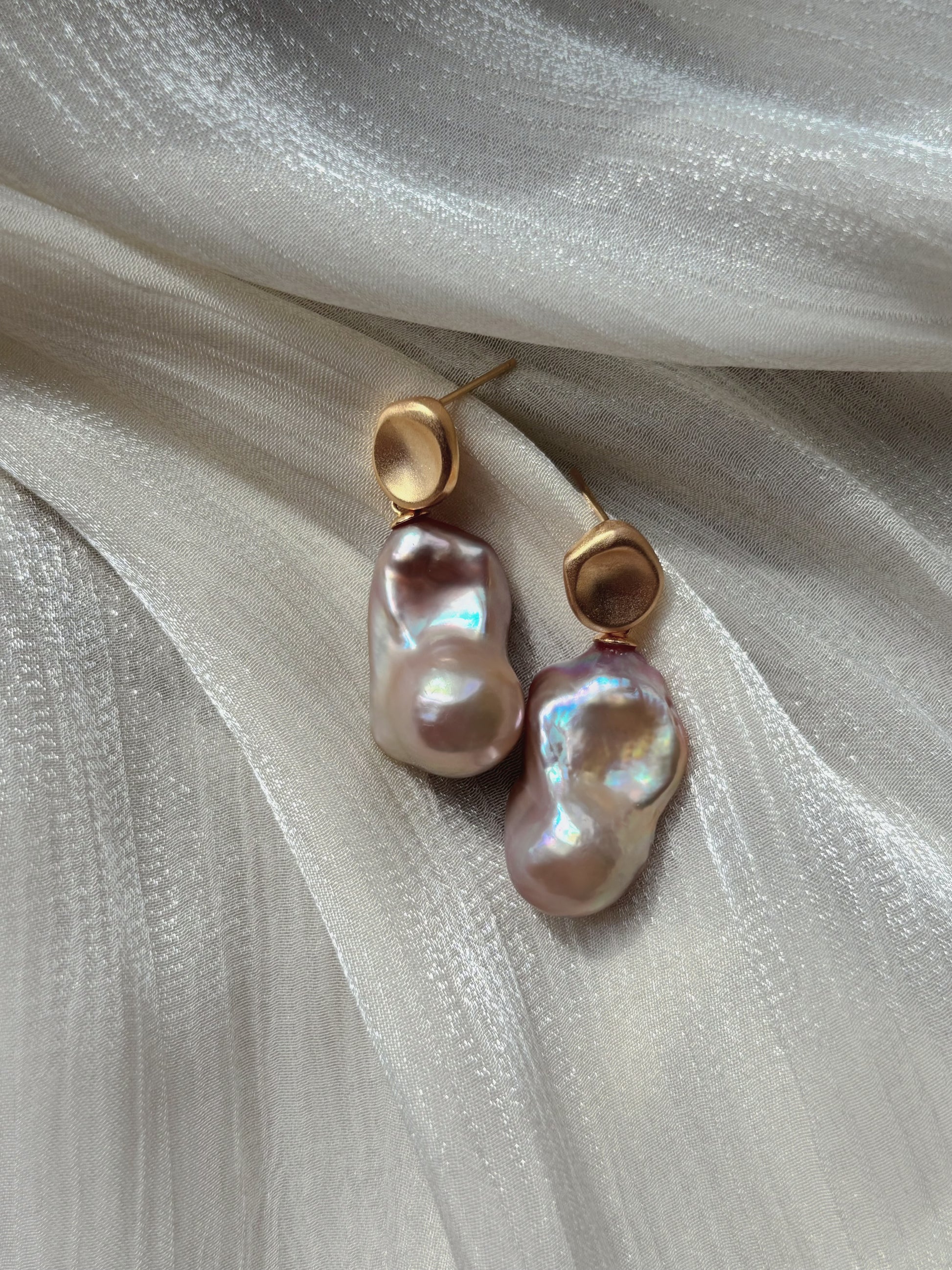 “Stroll Through Southern France” Neon Baroque Pearl Gold Minimalist Earrings