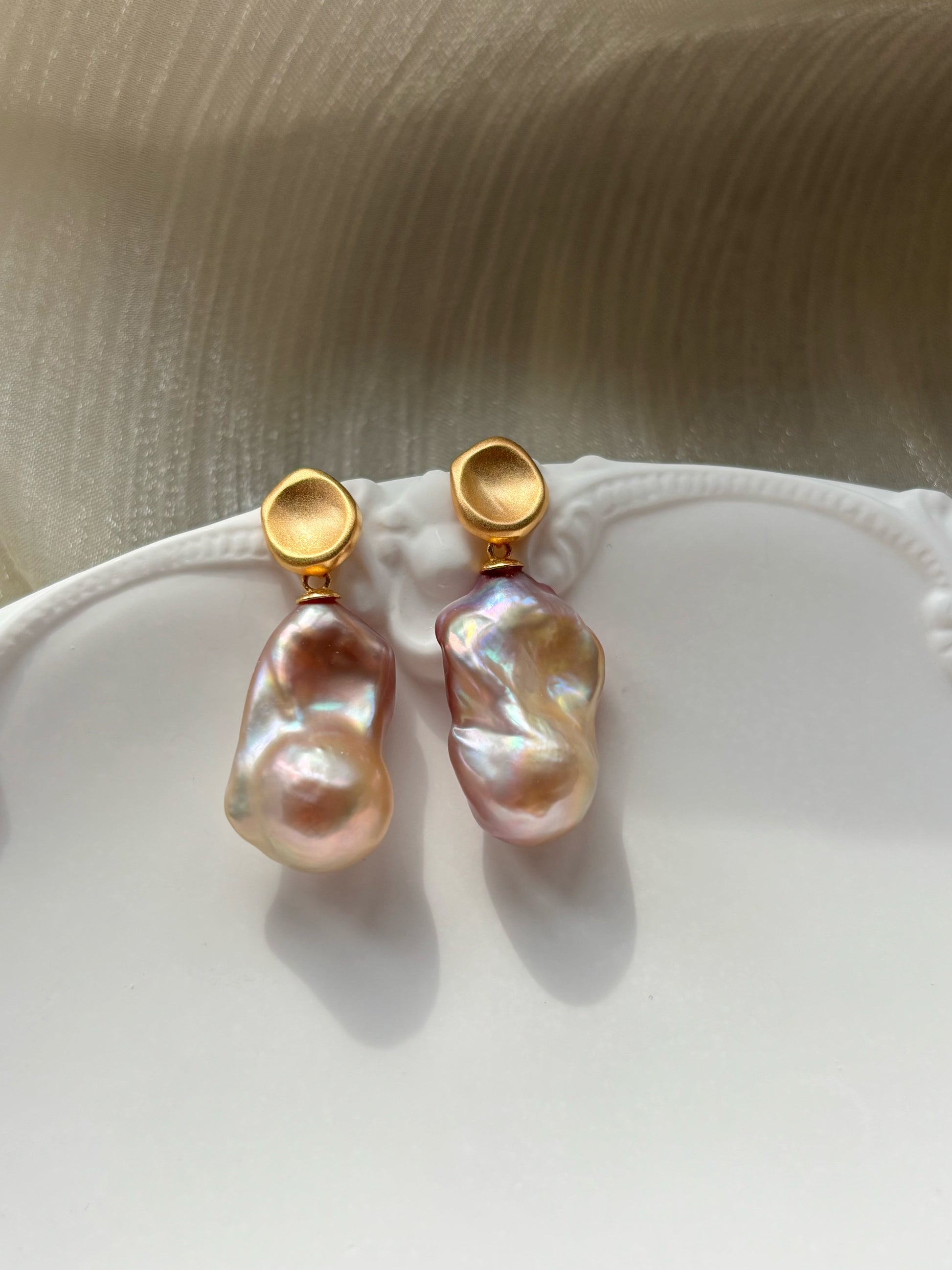 “Stroll Through Southern France” Neon Baroque Pearl Gold Minimalist Earrings